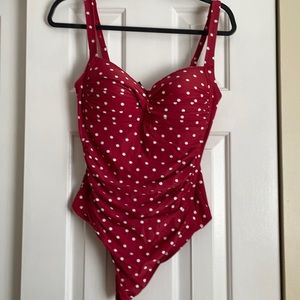 Nip Tuck red and white polka dot swimsuit!
